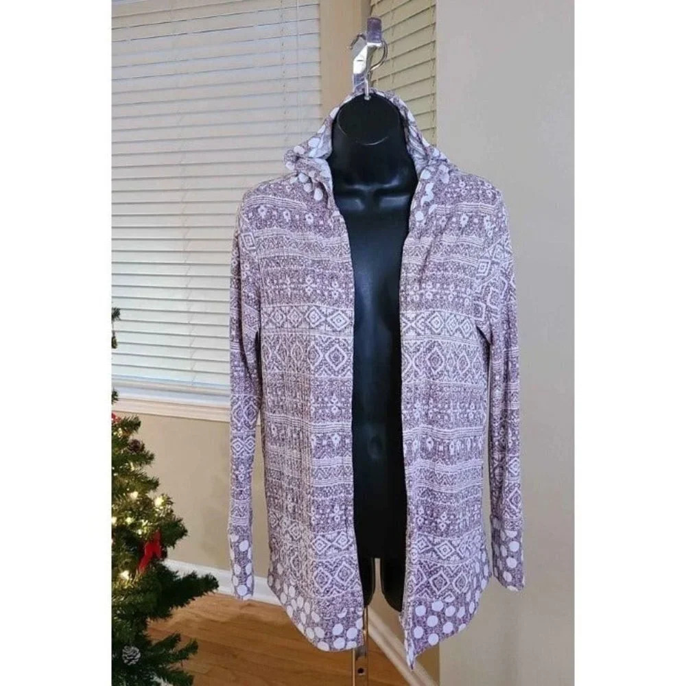 Pretty Young Thing Maroon & Off White Hooded Cardigan Size Small